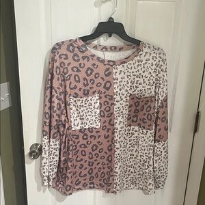 Leopard Patchwork Long Sleeve Top
